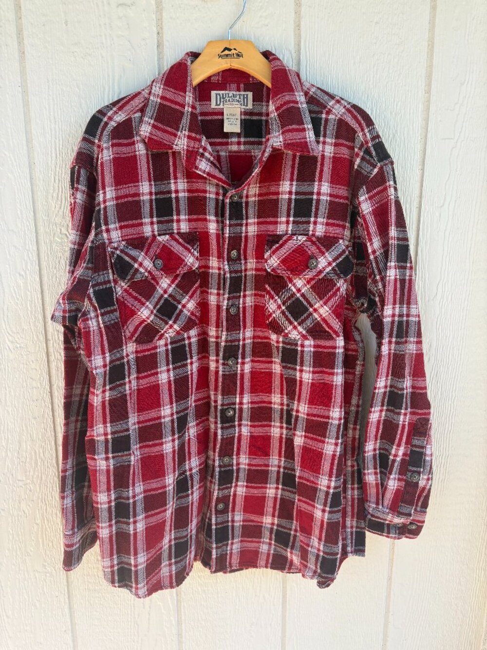 Duluth Trading Co Burlyweight Flannel Shirt Men's Large Tall Red Black Plaid